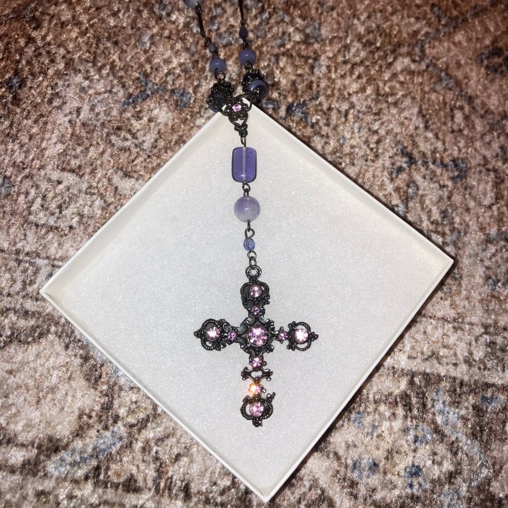 Purple 2K Vintage Shiny Sterling Necklace with Cross